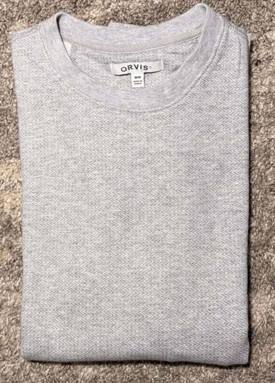 Orvis Men's Long Sleeve Crewneck Sweatshirt Gray Herringbone Pattern